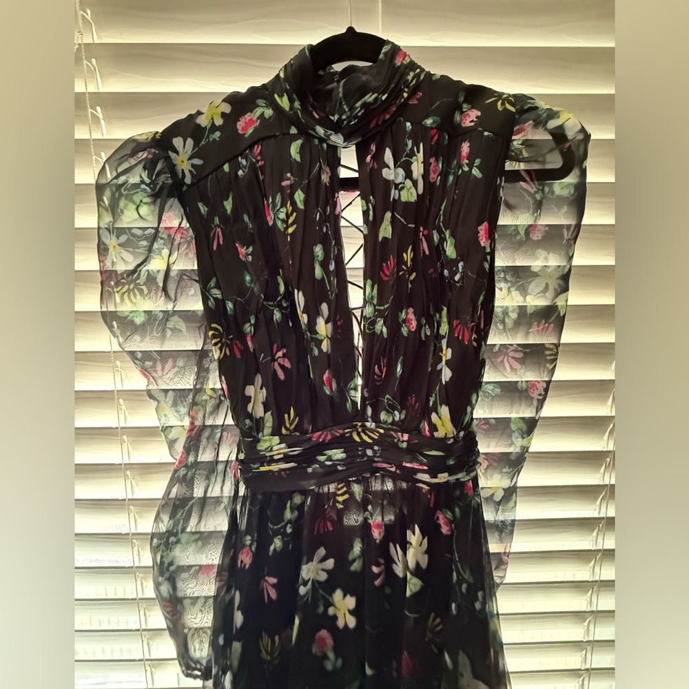 Mac Duggal Black Floral Long Sleeve Dress - Picture 2 of 5